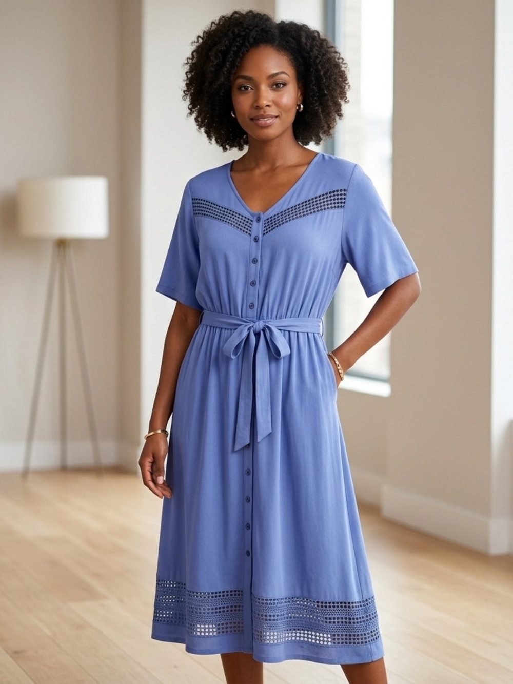 The Vermont Country Store Periwinkle Blue Crochet Lace Midi Dress